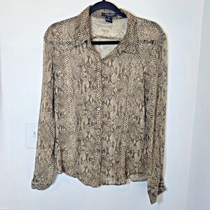 Vintage Karen Kane 100% silk sheer Animal Print button-down Shirt
